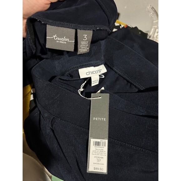 Chico’s Travelers Women’s NWT 2Pc Set Size 3/XL Top+Size 1/M Pants Grommet Navy - Picture 9 of 10